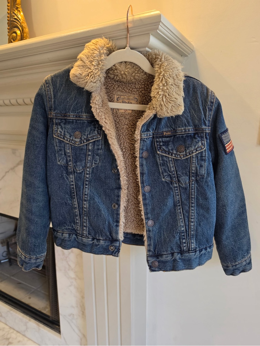 Polo by Ralph Lauren Blue Denim Jacket with Cream Sherpa Lining
